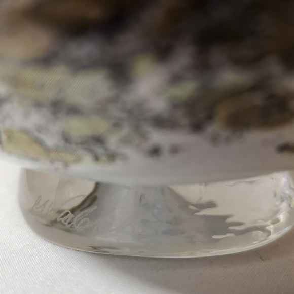 Unique Hand-blown & Artist Signed Art Glass Vessel "Bowl" Gold Blue White Lovely - Picture 6 of 10